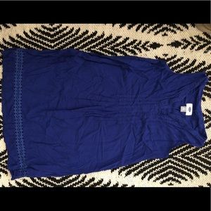 Navy blue sleeveless V-neck floral lace pleated asymmetrical dress